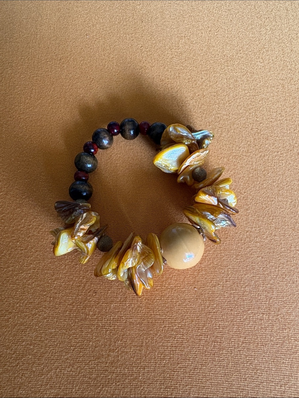 Handcrafted Yellow Shell & Bead Stretch Bracelet